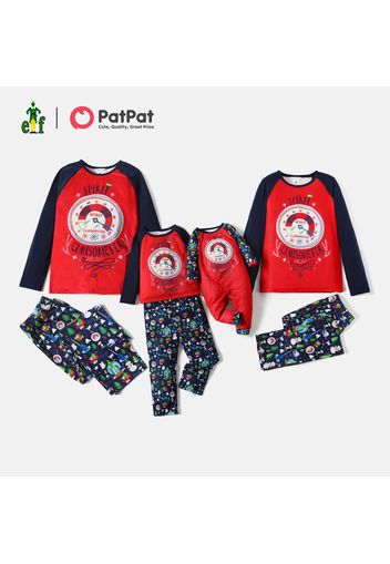 ELF Family Matching Christmas Graphic Colorblock Top and Allover Pants Pajamas Sets