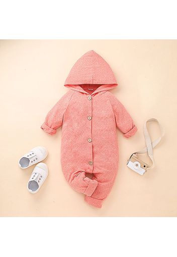 Solid Hooded Long-sleeve Baby Jumpsuit