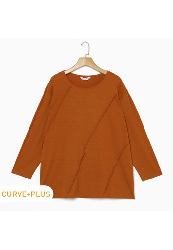 Women Plus Size Basics Round-collar Long-sleeve Tee