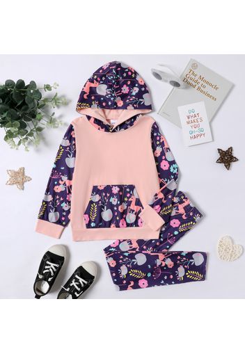 2-piece Kid Girl Floral Print Pocket Design Hoodie Sweatshirt and Elasticized Leggings Set