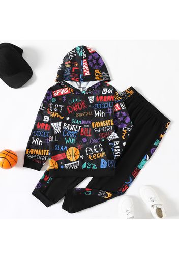 2-piece Kid Boy Colorful Letter Print Hoodie Sweatshirt and Elasticized Pants Set