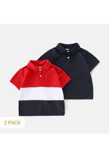 2-Pack Toddler Boy Casual Colorblock/Dark Blue Short-sleeve Polo Shirt