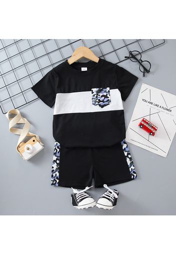 2pcs Toddler Boy Casual Camouflage Print Colorblock Tee and Shorts Set