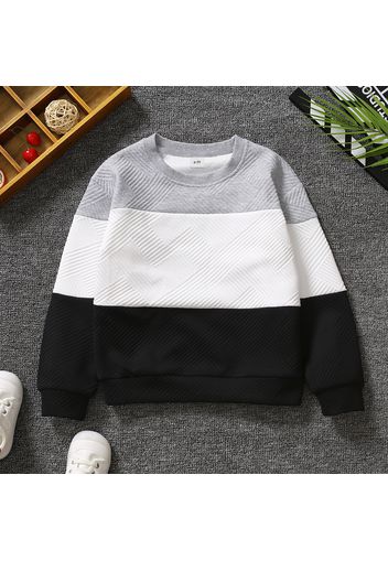 Kid Boy Casual Colorblock Textured Pullover Sweatshirt