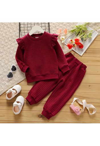 2-piece Toddler Girl Ruffled Textured Sweatshirt and Solid Color Pants Set