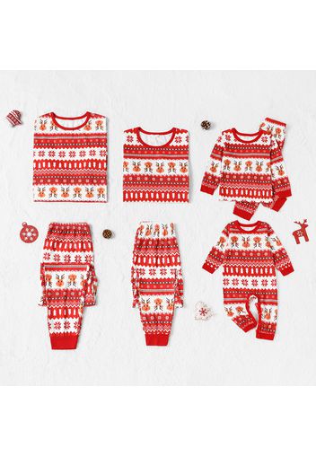 Allover Christmas Animal Geometric Digital Printing Red Family Matching Long-sleeve Pajamas Sets(Flame Resistant)