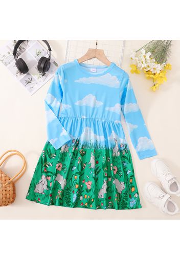 Kid Girl Easter Floral Animal Cloud Print Long-sleeve Dress