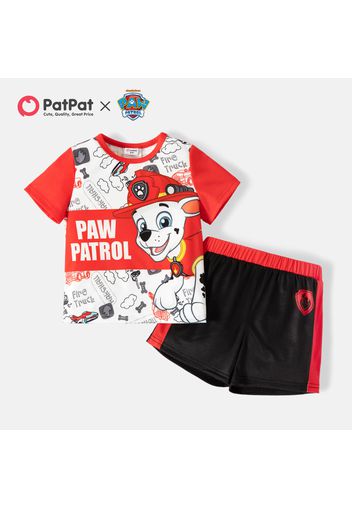 PAW Patrol 2pcs Toddler Boy Letter Print Colorblock Short-sleeve Blue Tee and Elasticized Shorts Set