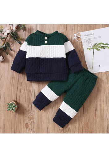 2pcs Baby Color Block Long-sleeve Sweatshirt and Trousers Set