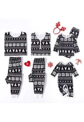 Christmas All Over Print Black Family Matching Long-sleeve Pajamas Sets (Flame Resistant)