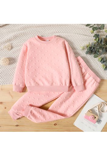 2pcs Kid Girl Heart Textured Pink Pullover Sweatshirt and Elasticized Pants Set