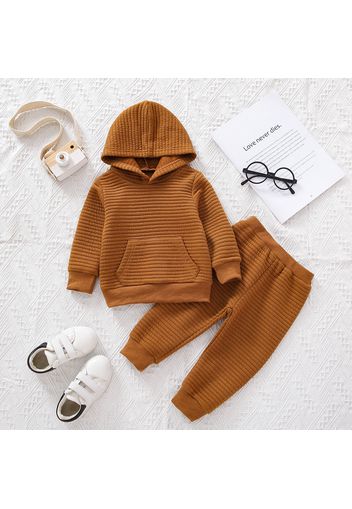 2pcs Baby Boy/Girl Solid Thickened Textured Long-sleeve Hoodie and Trousers Set