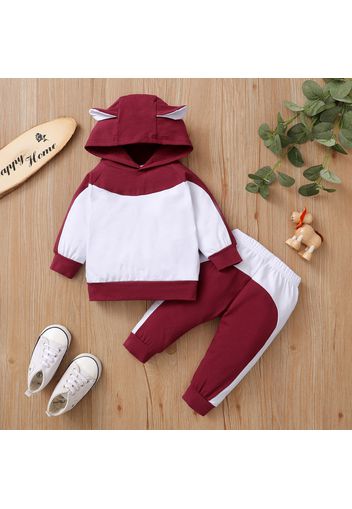 2-piece Baby Girl/Boy Colorblock Ear Design Hoodie Sweatshirt and Pants Set