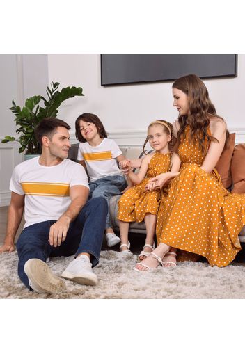 Polka Dot Orange Family Matching Sets(Sleeveless Halter Belted Dresses and Short-sleeve T-shirts)