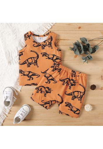 2pcs Baby Boy Allover Dinosaur Print Tank Top and Shorts Set