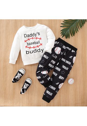 2-piece Toddler Boy Letter Print Pullover Sweatshirt and Baseball Print Pants Set