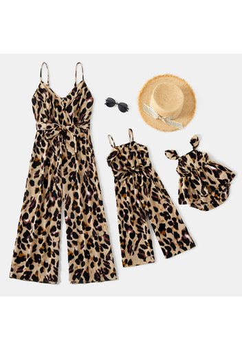 Leopard Allover Sleeveless Matching Khaki Sling Jumpsuits