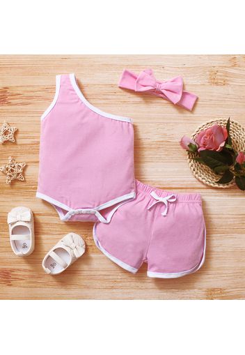 3pcs Solid One Shoulder Sleeveless Baby Set