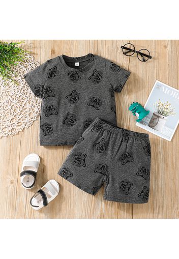 2pcs Toddler Boy Playful Bear Print Tee and Elasticized Shorts Set