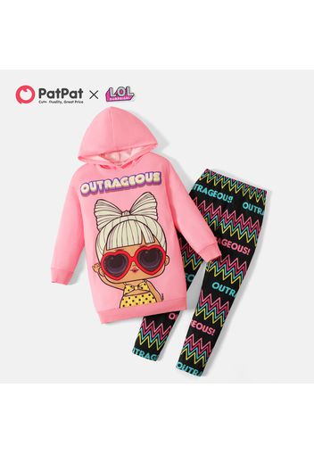 L.O.L. SURPRISE! 2pcs Kid Girl Characters Print Pink Hoodie Sweatshirt and Stripe Leggings Set