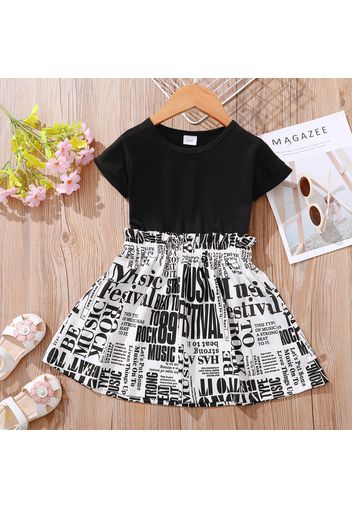 Toddler Girl Letter Print Splice Short-sleeve Dress