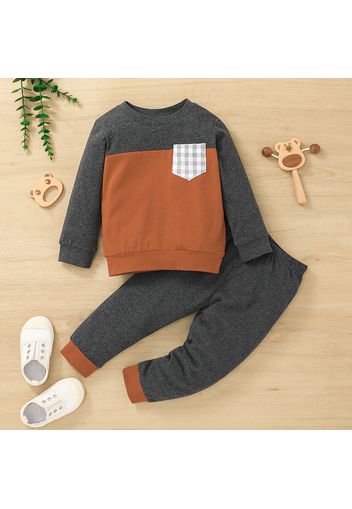 2pcs Baby Boy Colorblock Long-sleeve Sweatshirt and Trousers Set