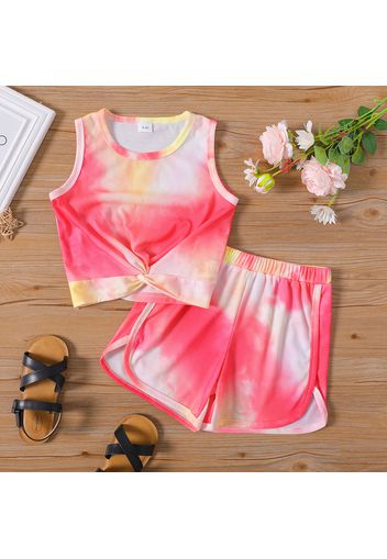 2-piece Kid Girl Tie Dyed Twist Front Sleeveless Tee and Elasticized Shorts Set