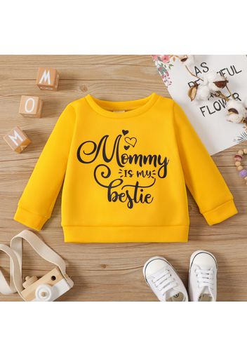 Baby Girl Letter Print Solid Round Neck Long-sleeve Sweatshirt