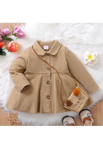 Baby Girl Khaki Lapel Single Breasted Long-sleeve Thickened Coat