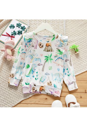 Toddler Girl Ruffled Dinosaur Print Long-sleeve Tee