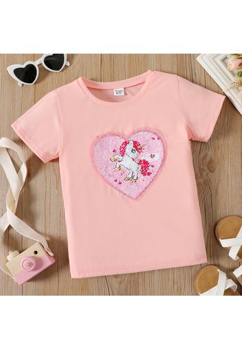 Kid Girl Flip Sequined Unicorn Pattern Short-sleeve Tee