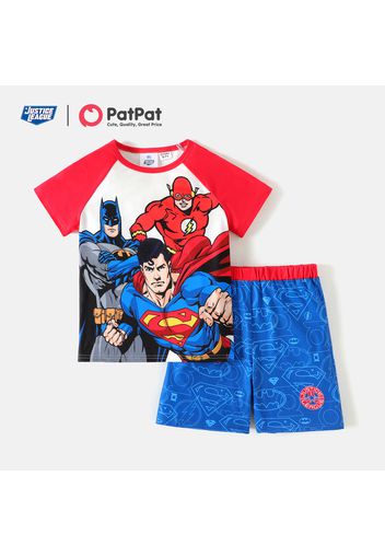 Justice League 2pcs Kid Boy Figure Print Short Raglan Sleeve Tee and Shorts Set