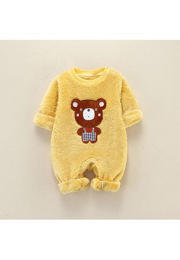 Crocodile or Bear or Bunny Applique Fleece Long-sleeve Baby Jumpsuit