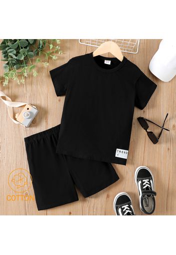 2pcs Kid Boy Solid Color Letter Print Short-sleeve 95% Cotton Tee and Elasticized Shorts Set