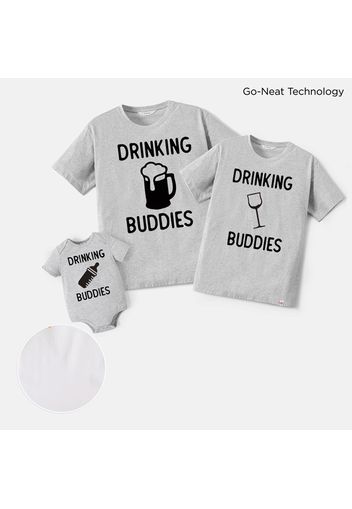 Go-Neat Water Repellent and Stain Resistant Family Matching Drinks & Letter Print Light Grey Short-sleeve Tee