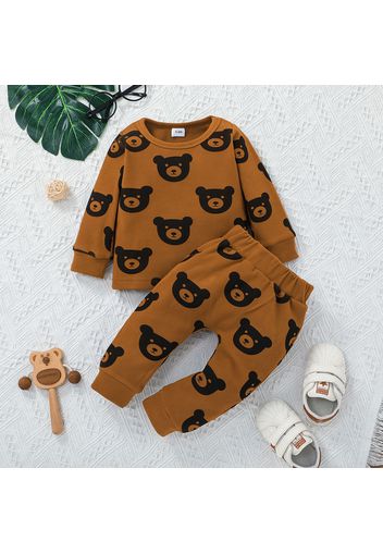 2pcs Baby Boy/Girl All Over Cartoon Bear Print Long-sleeve Top and Trousers Set