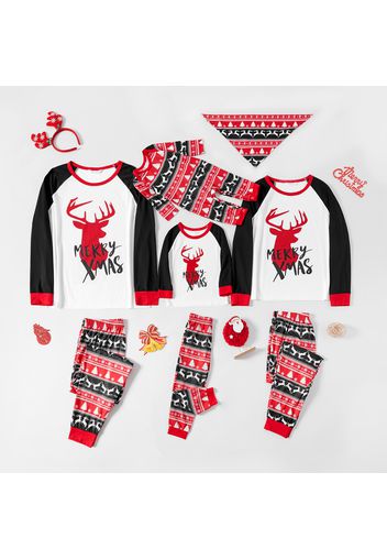 Christmas Deer and Letter Print Family Matching Raglan Long-sleeve Pajamas Sets (Flame Resistant)