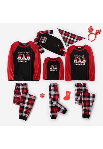 Christmas Gnomes and Letter Print Family Matching Long-sleeve Plaid Pajamas Set (Flame Resistant)