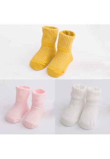 3-pairs Baby Simple Plain Ribbed Socks