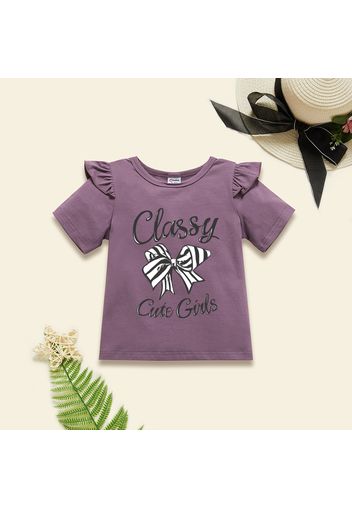 Toddler Graphic Bowknot and Letter Print Ruffled Short-sleeve Tee