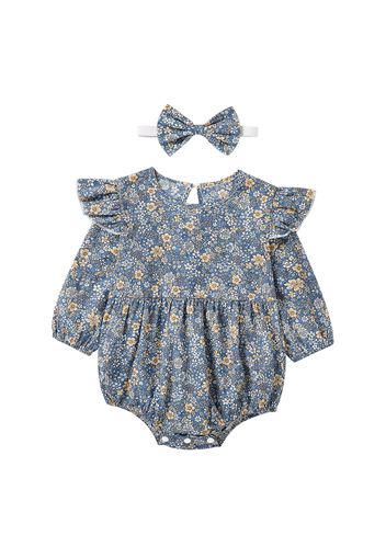 2pcs Floral Print Long-sleeve Baby Romper Set