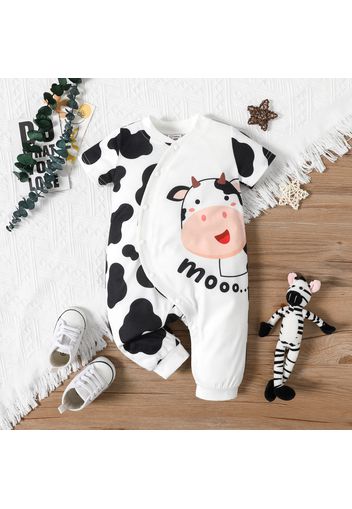 Baby Boy Cartoon Cow Print Short-sleeve Snap Jumpsuit