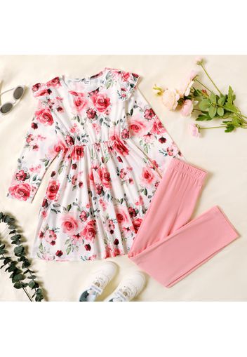 2-piece Kid Girl Floral Print Peplum Top and Leggings  Set