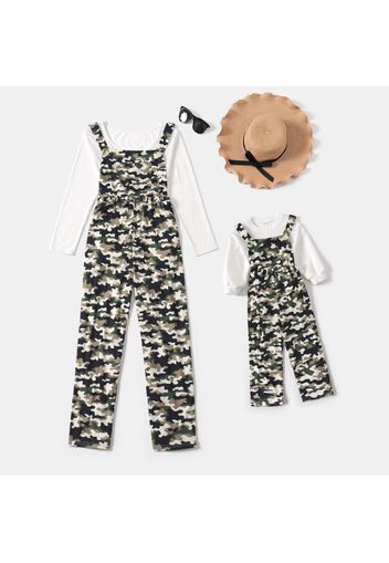 Camouflage Print Army Green Sleeveless Suspender Jumpsuit Overalls for Mom and Me