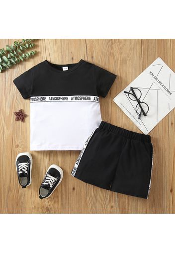 2pcs Toddler Boy Casual Colorblock Letter Print Tee and Shorts Set