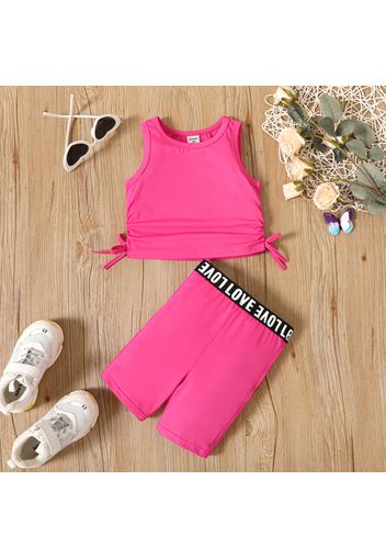 2pcs Toddler Girl Bowknot Design Tank Top and Letter Print Shorts Sporty Set