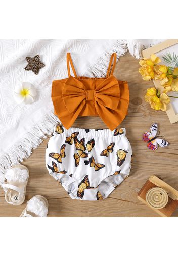 2pcs Baby Girl 100% Cotton Bow Front Camisole and Allover Butterfly Print Shorts Set