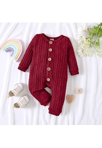 Baby Girl Solid Knit Long-sleeve Button Front Jumpsuit