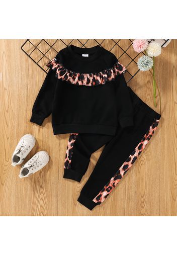 2-piece Toddler Girl Ruffled Leopard Print Pullover and Elasticized Pants Set