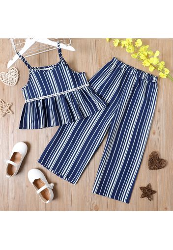 2-piece Kid Girl Stripe Peplum Camisole and Elasticized Wide Leg Ankle Pants Set